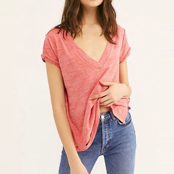 Free People V-Neck Distressed T-Shirt - Picture 1 of 8